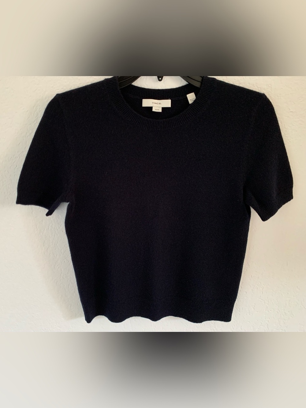 New VINCE Wool & Cashmere Classic Short-Sleeve Crewneck Sweater - Black XS